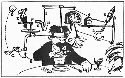 classic Rube Goldberg mechanism cartoon
